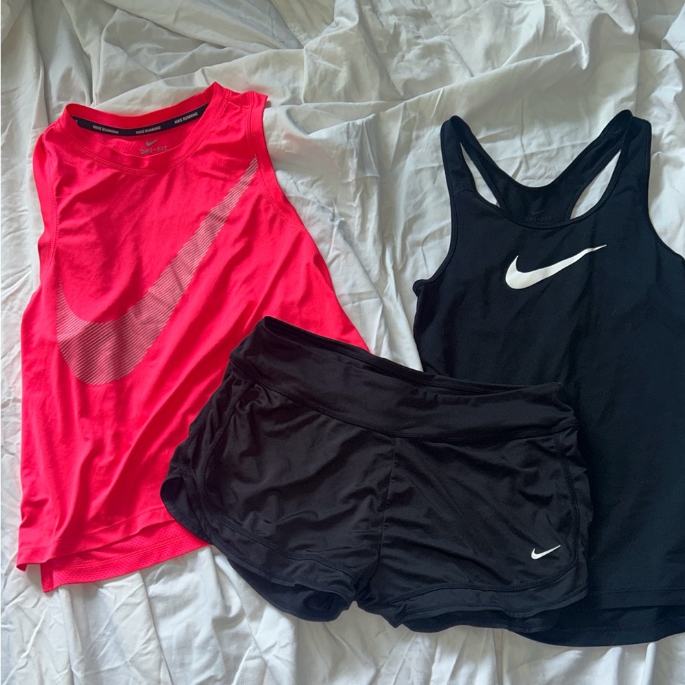 Nike Hot Pink and Black Athletic Tank Tops and Shorts Bundle